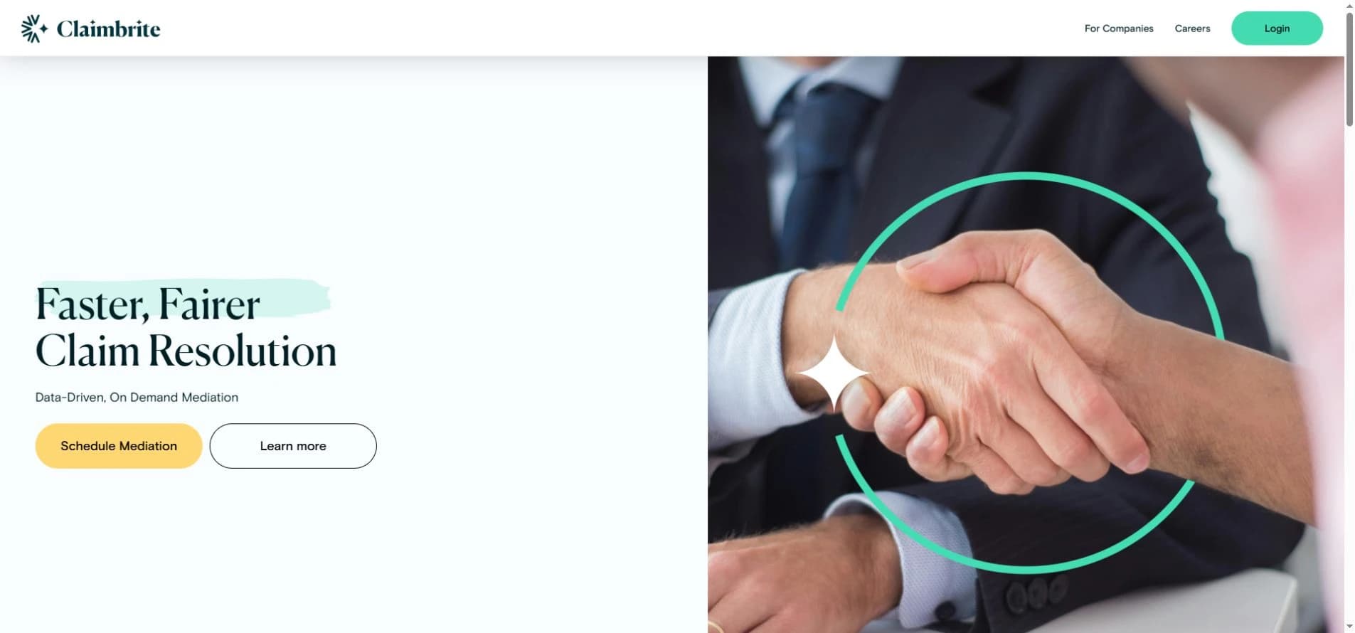 Claimbrite’s public website introducing its claims mediation platform